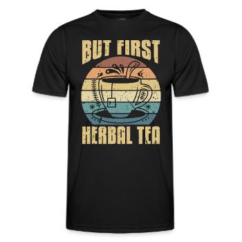 Herbal Tea But First Herbal Tea Retro Tea Lover - Men's Functional T-Shirt - black - Front - AI Model Male 178 dark (178cm)