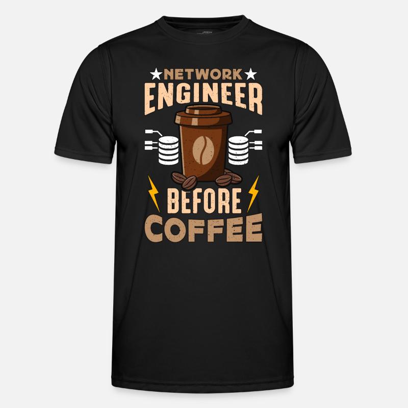 Network Engineer Before Networking Coffee Lover Männer Funktions-T-Shirt