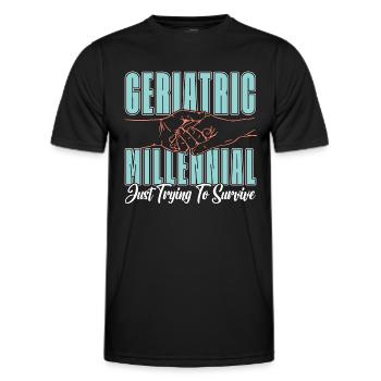 Geriatric Millennial Just Trying To Caregiver - Männer Funktions-T-Shirt - Schwarz - Vorne - AI Model Male 178 dark (178cm)