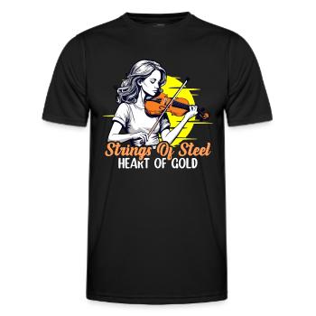 Fiddle Strings Of Steel Heart Of Gold Music Lover - Men's Functional T-Shirt - black - Front - AI Model Male 178 dark (178cm)