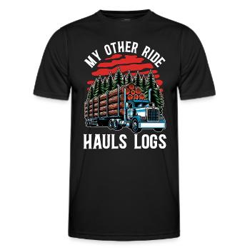 Logging My Other Ride Hauls Logs Arborist Logger - Men's Functional T-Shirt - black - Front - AI Model Male 178 dark (178cm)