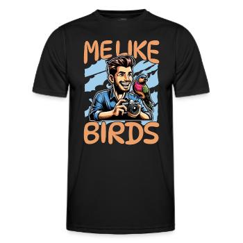 Photographie d’oiseaux Moi comme les oiseaux Ornithologie Observation des oiseaux - T-shirt sport Homme - noir - Devant - AI Model Male 178 dark (178cm)