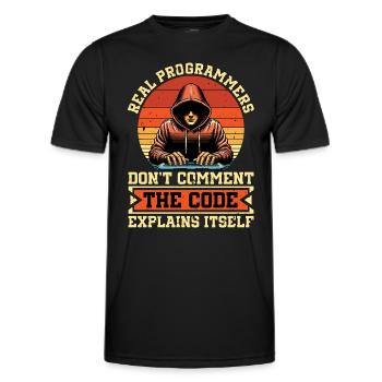 Coder Real Programmers Don't Comment Web Developer - Männer Funktions-T-Shirt - Schwarz - Vorne - AI Model Male 178 dark (178cm)