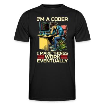 Je suis un codeur Je fais fonctionner les choses Développeur Codeurs - T-shirt sport Homme - noir - Devant - AI Model Male 178 dark (178cm)
