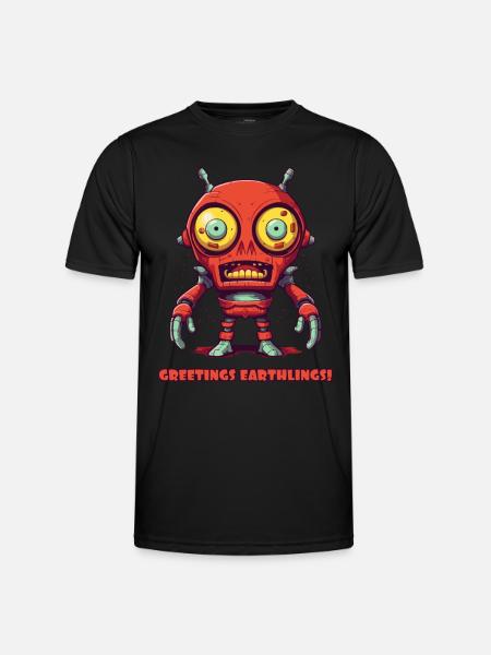 Grüße Erdlinge – Alien-Roboter - Männer Funktions-T-Shirt - Schwarz