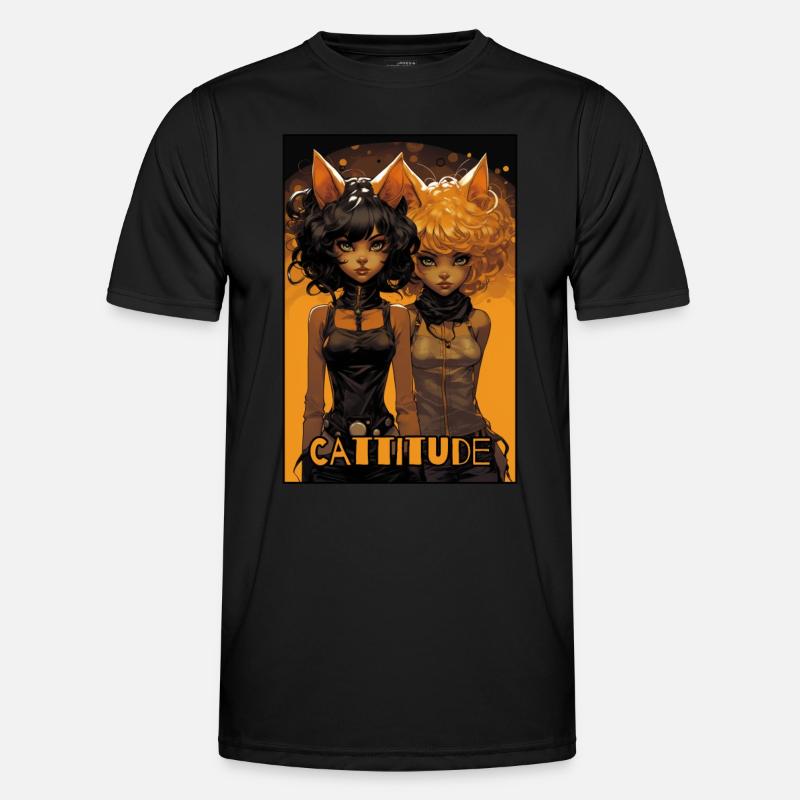 Cattitude: Zwei Katzenmädchen - Männer Funktions-T-Shirt - Schwarz