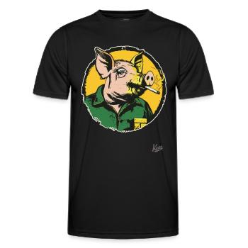 City Country Worker Smoking Pig - Men's Functional T-Shirt - black - Front - AI Model Male 178 dark (178cm)