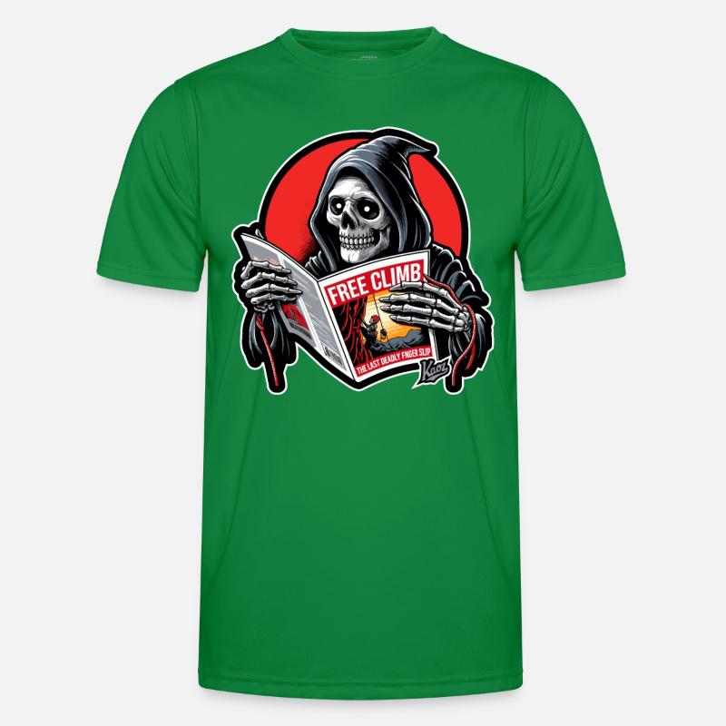 Sensenmann liest Heft über das Klettern Männer Funktions-T-Shirt