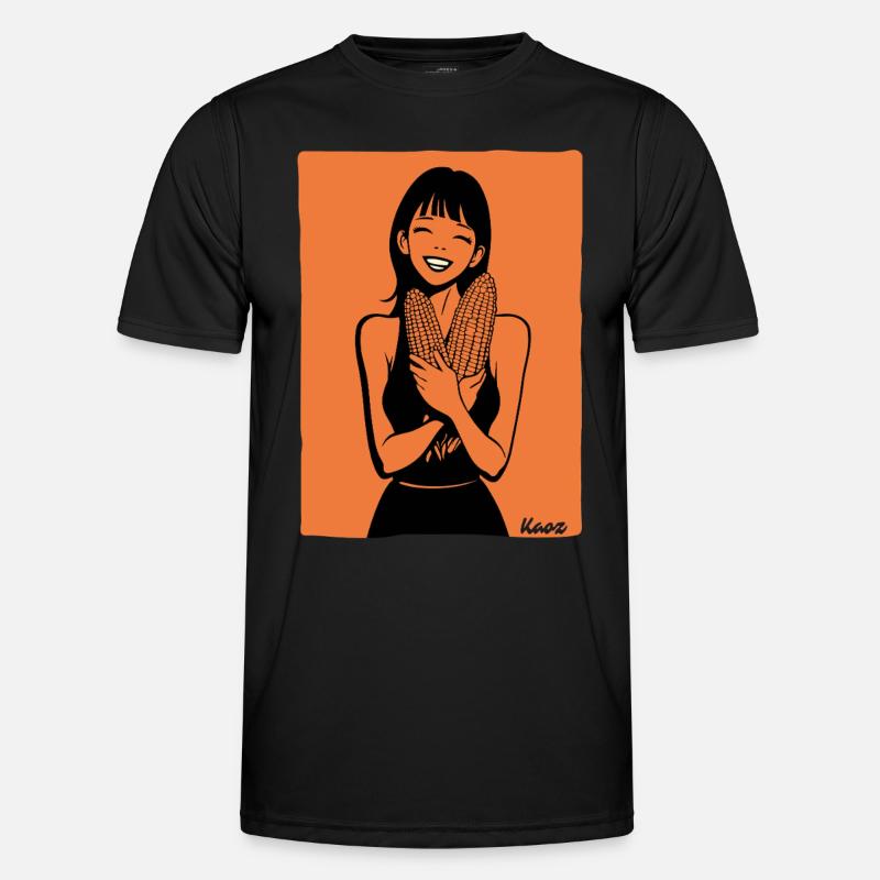 Glückliches Mädchen mit Maiskolben Männer Funktions-T-Shirt