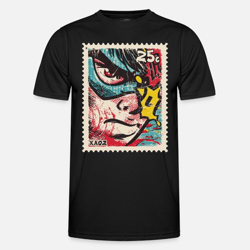 Comic-Held als Retro-Briefmarke - Männer Funktions-T-Shirt - Schwarz