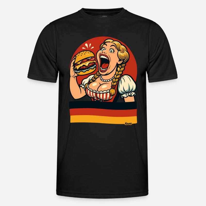Dirndl woman eats giant burger - Men's Functional T-Shirt - black