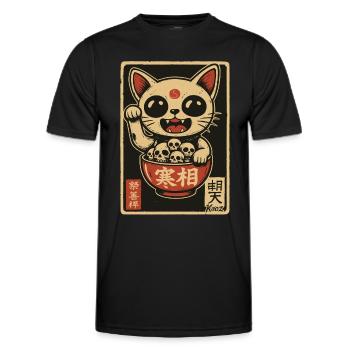 Dunkle Winke-Katze mit Totenköpfen - Männer Funktions-T-Shirt - Schwarz - Vorne - AI Model Male 178 dark (178cm)