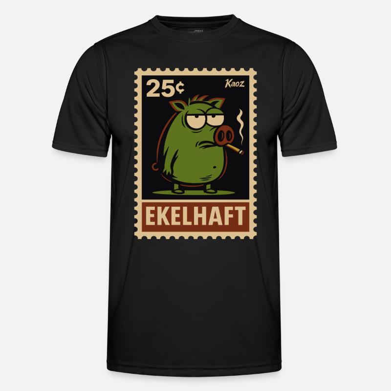 Grünes Schwein mit Blick Briefmarken Stil Ekelhaft Männer Funktions-T-Shirt