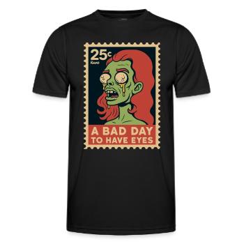 Zombie with googly eyes and saying - Men's Functional T-Shirt - black - Front - AI Model Male 178 dark (178cm)