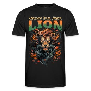 lion, lion head, strong, wild, pride, brave, royal, - Men's Functional T-Shirt - black - Front - AI Model Male 178 dark (178cm)