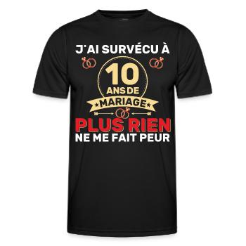 10 Ans De Mariage Noces De Coton Cadeau Mari 10eme - T-shirt sport Homme - noir - Devant - AI Model Male 178 dark (178cm)