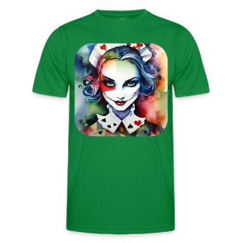 Cool Harlequin Poker Gothic Girl - Men's Functional T-Shirt - kelly green - Front - AI Model Male 178 dark (178cm)