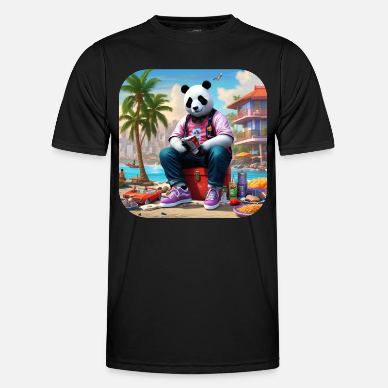 Cooler Panda am Strand Männer Funktions-T-Shirt