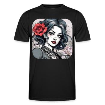 Cool Gothic Punk Girl with Red Ros - Men's Functional T-Shirt - black - Front - AI Model Male 178 dark (178cm)