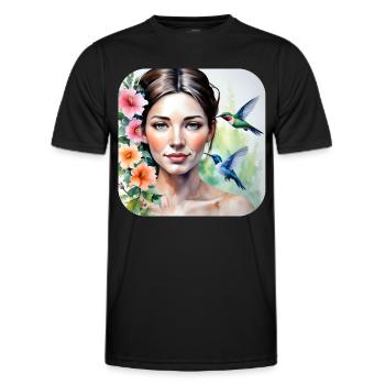 Unbekannte Schönheit mit Kolibris - Männer Funktions-T-Shirt - Schwarz - Vorne - AI Model Male 178 dark (178cm)