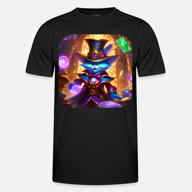 Crazy Magic Cat with Hat - Men's Functional T-Shirt - black