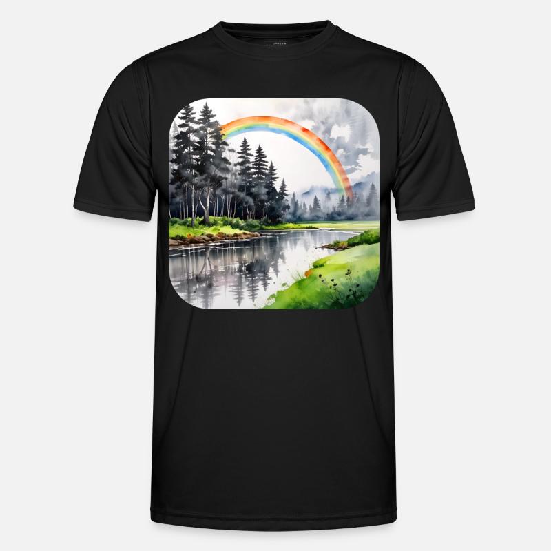 Landschaft mit Regenbogen - Männer Funktions-T-Shirt - Schwarz
