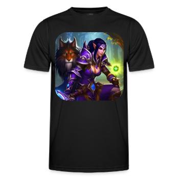 Stolze Fantasy Elfen Kriegerin mit Löwe - Männer Funktions-T-Shirt - Schwarz - Vorne - AI Model Male 178 dark (178cm)
