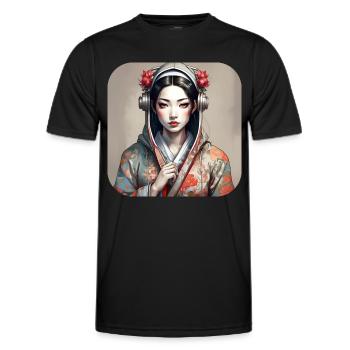 Cooles Anime Manga Mädchen im Geisha Style - Männer Funktions-T-Shirt - Schwarz - Vorne - AI Model Male 178 dark (178cm)
