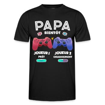 Papa Bientôt Annonce Grossesse Futur Père Gamer - T-shirt sport Homme - noir - Devant - AI Model Male 178 dark (178cm)