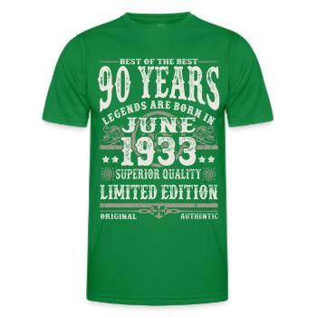 Born in Juni 1933 - 90 years old - Men's Functional T-Shirt - kelly green - Front - AI Model Male 178 dark (178cm)