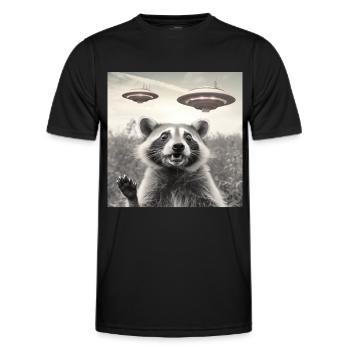 Lustig Erschrecktes Waschbär Selfie UFO Alien - Männer Funktions-T-Shirt - Schwarz - Vorne - AI Model Male 178 dark (178cm)