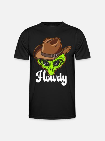 Howdy Alien Cowboy Space UFO Funny Western Rodeo - Men's Functional T-Shirt - black