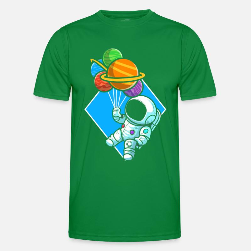 Astronaut Holding Planet Balloons Solar System Men's Functional T-Shirt