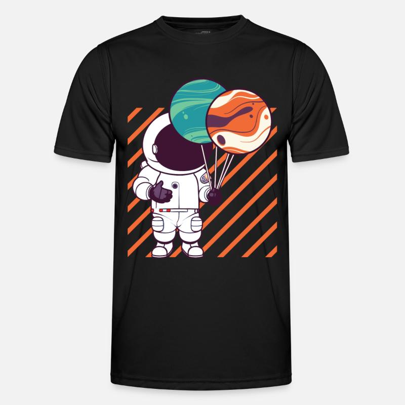 Astronaut Holding Planet Balloons Solar System Men's Functional T-Shirt