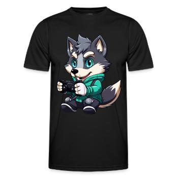 Cute Wolf Player Gaming Wolf Lover - Men's Functional T-Shirt - black - Front - AI Model Male 178 dark (178cm)