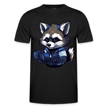 Cute Raccoon Gamer Games Wreck Lovers - Men's Functional T-Shirt - black - Front - AI Model Male 178 dark (178cm)