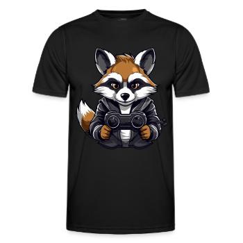 Cute Raccoon Gamer Games Wreck Lovers - Men's Functional T-Shirt - black - Front - AI Model Male 178 dark (178cm)