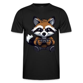 Cute Raccoon Gamer Games Wreck Lovers - Men's Functional T-Shirt - black - Front - AI Model Male 178 dark (178cm)