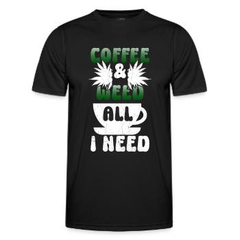 Weed, Café, Cannabis, Stoner, Caféine, Ganja - T-shirt sport Homme - noir - Devant - AI Model Male 178 dark (178cm)