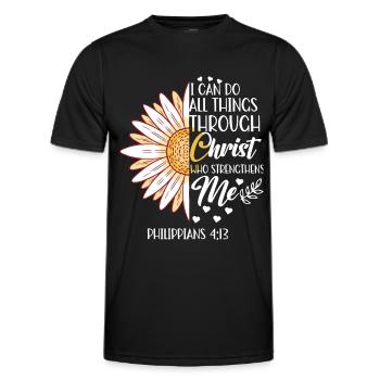 Je peux tout faire à travers la fleur de marguerite du Christ - T-shirt sport Homme - noir - Devant - AI Model Male 178 dark (178cm)