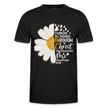 Je peux tout faire à travers la fleur de marguerite du Christ - T-shirt sport Homme - noir - Devant - AI Model Male 178 dark (178cm)
