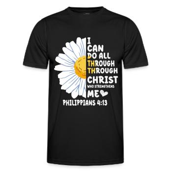 Je peux tout faire à travers la fleur de marguerite du Christ - T-shirt sport Homme - noir - Devant - AI Model Male 178 dark (178cm)