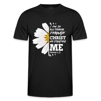 Je peux tout faire à travers la fleur de marguerite du Christ - T-shirt sport Homme - noir - Devant - AI Model Male 178 dark (178cm)