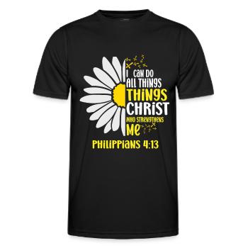 Je peux tout faire à travers la fleur de marguerite du Christ - T-shirt sport Homme - noir - Devant - AI Model Male 178 dark (178cm)