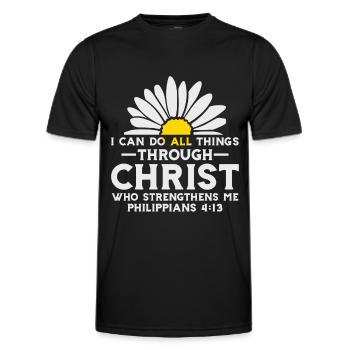 Je peux tout faire à travers la fleur de marguerite du Christ - T-shirt sport Homme - noir - Devant - AI Model Male 178 dark (178cm)
