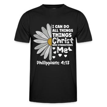 Je peux tout faire à travers la fleur de marguerite du Christ - T-shirt sport Homme - noir - Devant - AI Model Male 178 dark (178cm)