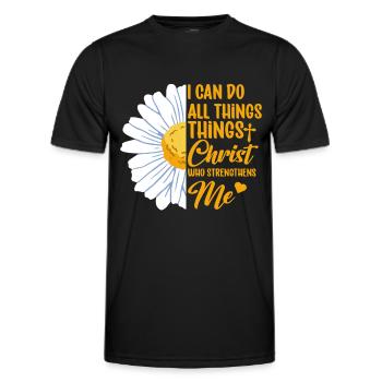 Je peux tout faire à travers la fleur de marguerite du Christ - T-shirt sport Homme - noir - Devant - AI Model Male 178 dark (178cm)