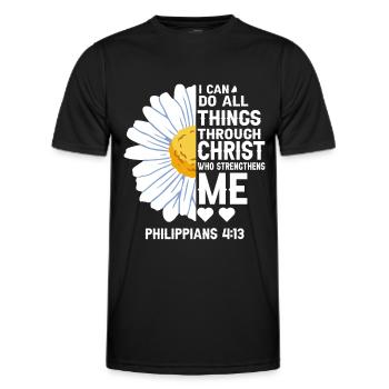 Je peux tout faire à travers la fleur de marguerite du Christ - T-shirt sport Homme - noir - Devant - AI Model Male 178 dark (178cm)
