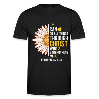 Je peux tout faire à travers la fleur de marguerite du Christ - T-shirt sport Homme - noir - Devant - AI Model Male 178 dark (178cm)
