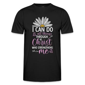 Je peux tout faire à travers la fleur de marguerite du Christ - T-shirt sport Homme - noir - Devant - AI Model Male 178 dark (178cm)